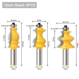WSOOX 12 mm Shank Shape Cutter Bit 3 Pieces Mould Cutter for Woodworking Architectural Moulding Milling Cutter Set Milling Router Bit Mould Cutter for Woodworking