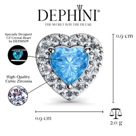 DEPHINI - Aqua Heart Earrings - 925 Sterling Silver - Fine Jewellery Blue Stud Earrings for Women - Rhodium Plated Silver - Gifts for Her