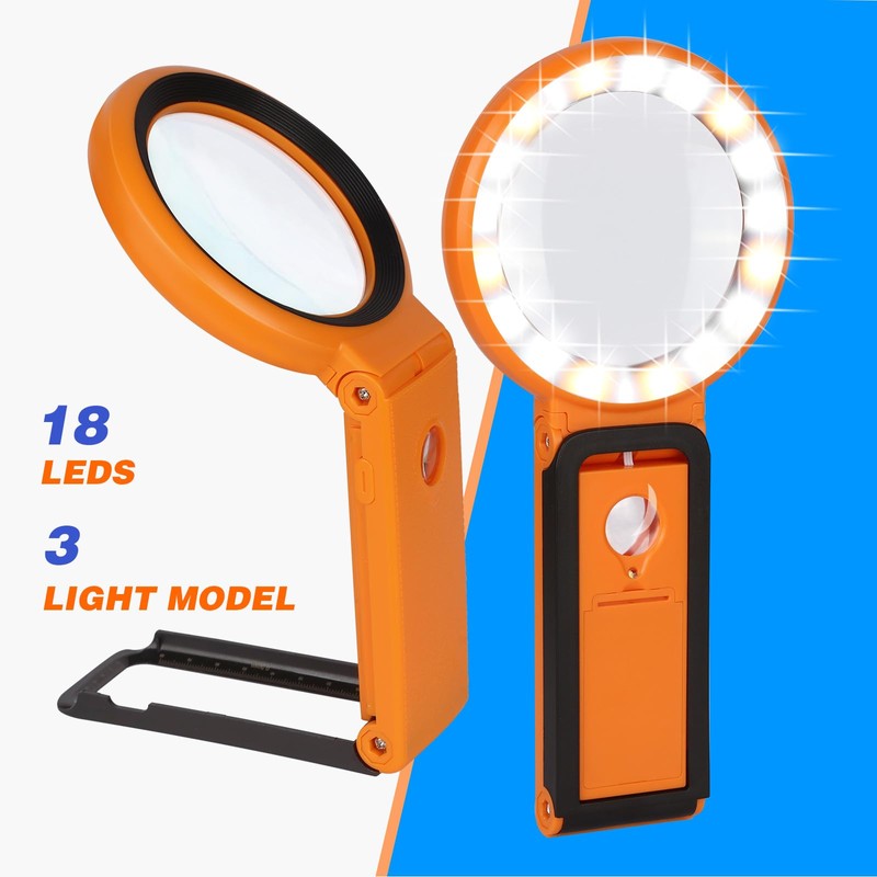 Magnifying Glass with Light and Stand, Foldable Handheld Magnifying Glass