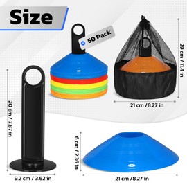 GHB Soccer Cones 25/50/100 Pack Disc Soccer Sport Cones Training Field Marker Agility Cones for Traffic, Basketball, Coaching, Practice Equipment Includes Cone Drills Guide (50Pcs Multicolor)