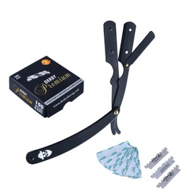 Pirates Cut Professional Barber Straight Edge Razor Safety with 100-Pack Derby Blades - 100 Percent Stainless Steel - Straight Edge Safety Razors - Pirates Cut Mens straight razor (Black)