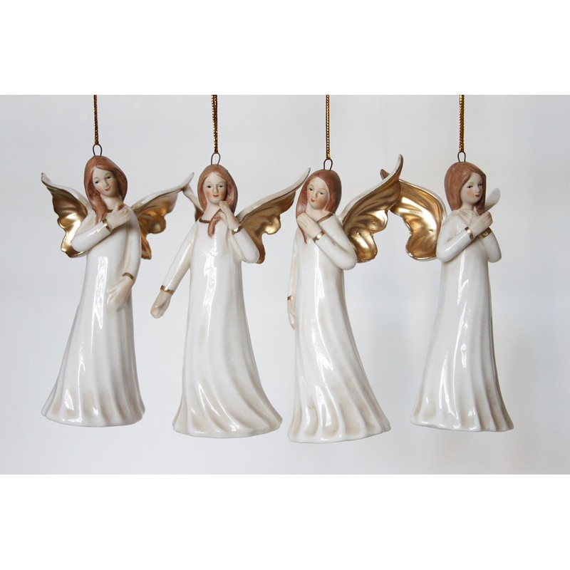 Gisela Graham 4 ceramic Christmas Angels Decorations 11.5cm - Set