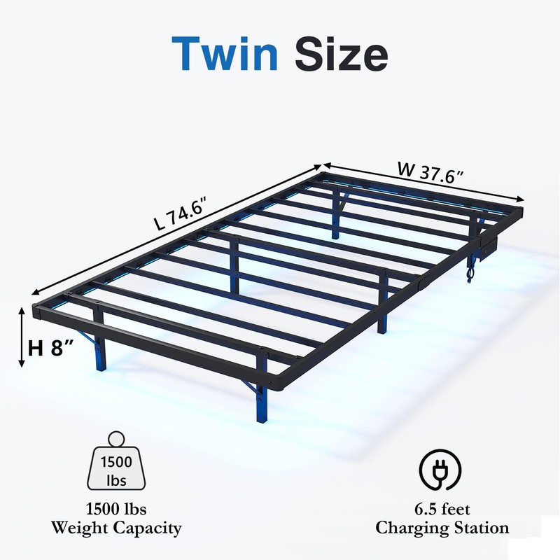 HAVONIZD Floating Bed Frame Twin with LED Lights and Charging