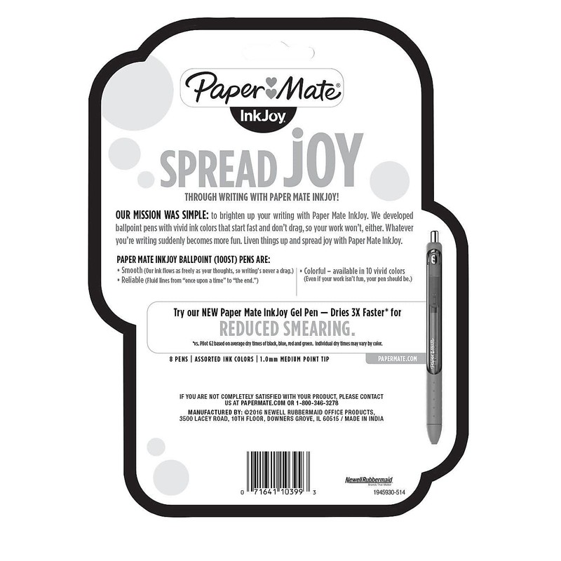 Paper Mate InkJoy 100ST Ballpoint Pens, Medium Point, Black/Red/Blue Ink,