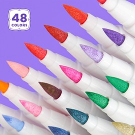 Arrtx Acrylic Paint Pen 48 Colors Acrylic Marker for Rock Painting Flexible Brush Tip Paint Marker Art Supplies Fabric Marker Paint Pen Art Marker Waterproof Paint DIY Craft Making