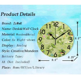 ZzWwR Cute Cartoon Frog Lotus Pond Pattern Round Wall Clock, 9.5 Inch Battery Operated Quartz Analog Quiet Desk Clock for Home,Office,School