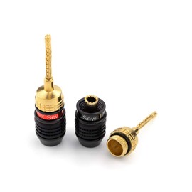 Deadbolt Flex Pin Banana Plugs for Spring Loaded Speaker Terminals, 6 Pairs Gold Plated Plugs
