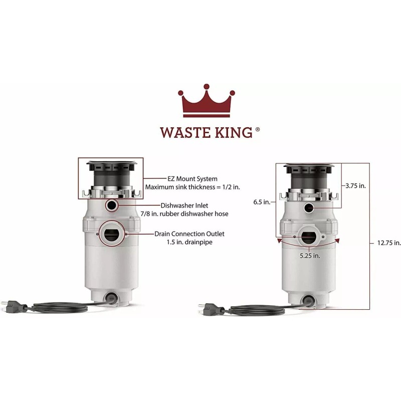 Waste King L-111 Garbage Disposal with Power Cord, 1/3 HP