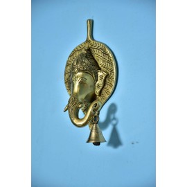 999Store Brass Idol Ganesha Wall Door Hanging Bell Home & Temple(Brass_8.5 x 4.5 Inch_Golden_ 1.02 kg) Brass033