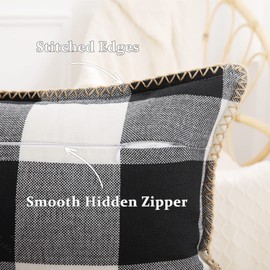 decorUhome Christmas Buffalo Plaid Check Throw Pillow Covers 12x20 Set of 2, Outdoor Lumbar Decorative Farmhouse Pillow Covers with Stitched Edge for Bed Couch Sofa, Black and White