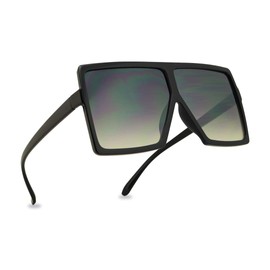 ShadyVEU Oversized Rectangular Colored Lens Fashion Design Flat Women's Sunglasses (Black)