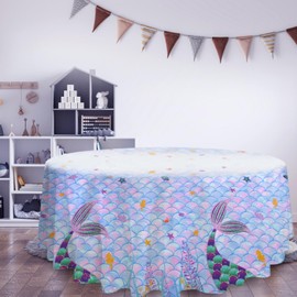 YiePhiot - Mantel redondo de 3 piezas, para baby shower, decoración de fiesta de sirena, cubierta de mesa de plástico para fiesta de baby shower, compatible con una mesa redonda de 70 pulgadas