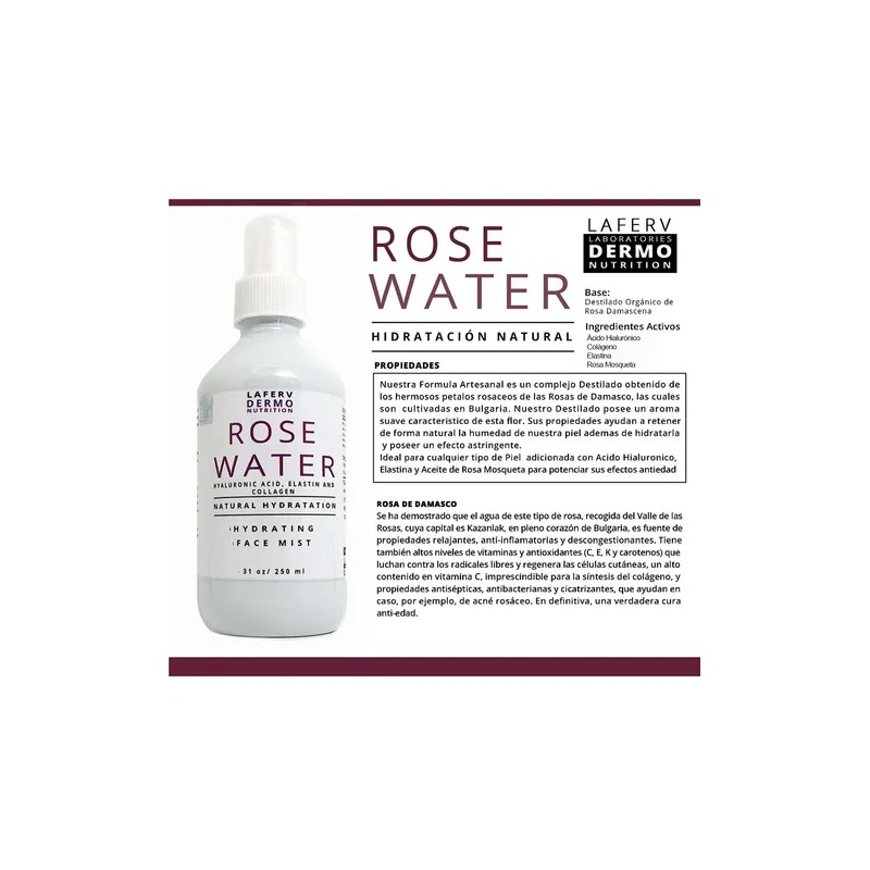 Agua Rosas Facial Hialuronico+vit E+elastina+colágeno