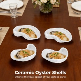 6Pcs Oyster Plate,Ceramic Shell Plates Oyster Shells,Seafood Oyster Tray Serving Plates,White Oyster Grilling Baking Dish,Reusable Platter for Scallops,Cooking,Shrimp,Clams,Seafood and Serving