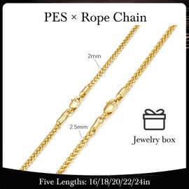 PESFIOLO 14K Gold Necklaces for Women Trendy Necklace for Men 14K Gold Chain for Mens Chain Necklaces Franco Chain Mens Necklace Chains for Women Chains 2/2.5mm (2.5mm, 24in)