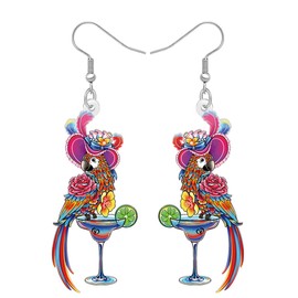 HUAGEO Acrylic Cute Hawaii Macaw Parrot Earrings Dangle Tropical Drink Birds Jewellery for Women Beach Party Charms Holiday Gifts Accessories, Acrylic, No Gemstone