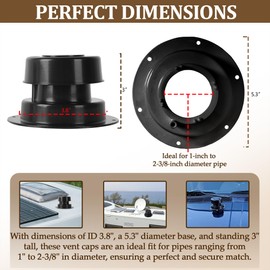 Aussio (2 Pack, Black) RV Roof Vent Cover Kits with Putty Tape and Screws Camper Vent Cap for RV Trailer RV Roof Vent Cover Replacement RV Plumbing Vent Caps Kit for 1" to 2-3/8" OD Pipe
