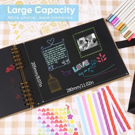 Scrapbook Photo Album 80 Black Pages Memories Photo Albums Customizable, 11.3 X 8.4 Inch Scrapbooks DIY Photo Album For Baby Child, With 12 Metallic Marker Pens, For Family, Wedding Memory Book