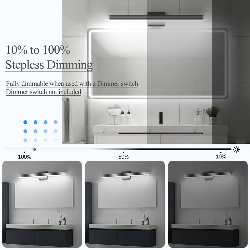 Ralbay Modern Black Bathroom Light Fixtures 5 Color Temperature Dimmable