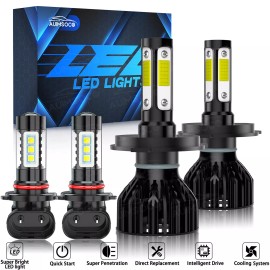 AUIMSOCO For Toyota Tundra 2006-2000 Front LED Headlight Hi/Lo Beam+Fog Light Bulbs 6000K