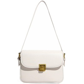 Farcauo Shoulder Purse for Women White Pu Leather Shoulder Handbag Retro Crossbody Bags Small Handbag Purses for Womens With 2 Removable Straps
