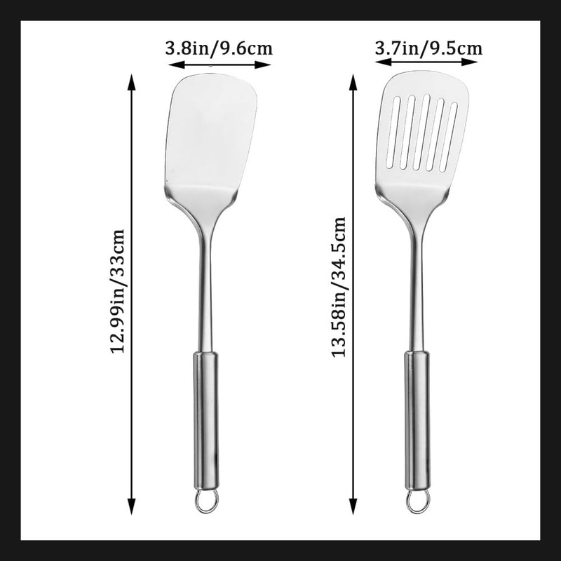Stainless Steel Spatulas Set,Silver Slotted Turner, Solid Turner,Heavy Duty Sturdy