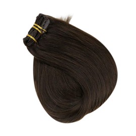 Full Shine Clip in Human Hair Extensions 16 Inch Brazilian Straight Hair 7 Pieces 100 Gram Remy Hair Clip in Extension Color 2 Darkest Brown Clip in Real Hair for Short Hair Thick End Clip on Hair