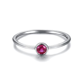 Simple Birthstone Rings for Women Jewelry 925 Sterling Silver Colorful Cubic Zirconia Stackable Promise Ring for Her (July, 6)