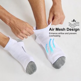 FITRELL 6 Pack Ankle Running Socks for Men and Women Low Cut Cushioned No Show Athletic Sports Compression, Shoe Size 9-12, New White