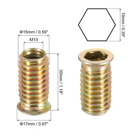 sourcing map Wood Furniture M10x30mm Threaded Insert Nuts Interface Hex Socket Drive 40pcs
