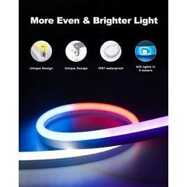 LPMYLMC Neon Rope Light with IC-chip, 16.4FT LED Neon Flex with Music Sync, Compatible with Alexa, Google Assistant, LED Strip Lights for Bedroom Living Gaming Room Wall Decor (Not Support 5G WiFi)