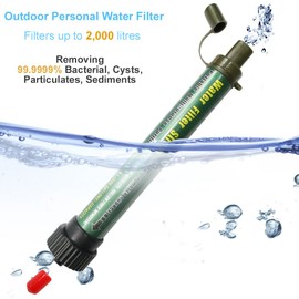 Outdoor Water Filter DeFe 2000L Personal Mini Portable Camping Water Treatment Removes 99.99% Bacteria Filter to 0.01 Microns for Hiking Trekking Travel Adventure and Emergency Use, green