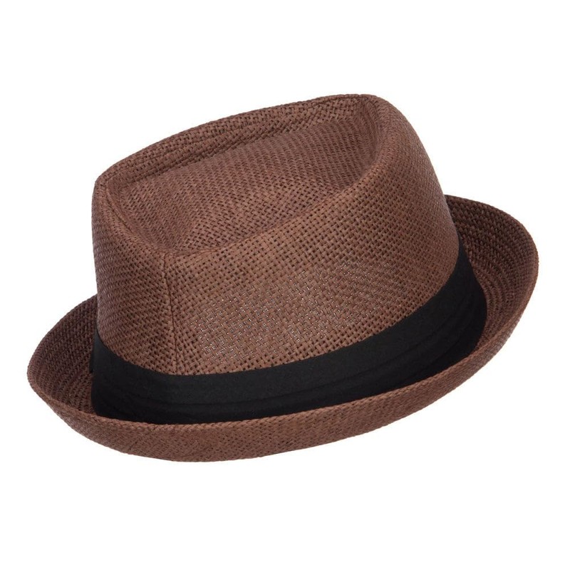 Big Size Solid Upbrim Pork Pie Fedora - Brown OSFM