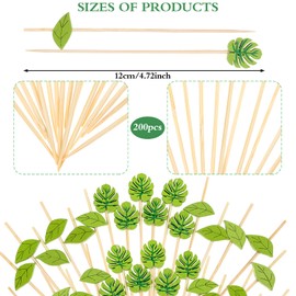 200PCS Disposable Green Leaf Cocktail Picks Plam Leaf Handmade Toothpicks Bamboo Skewers for Appetizer Fruit Sandwiches, 4.7 Inch Food Picks Toothpicks for Summer Hawaiian Party Luau Beach Holiday