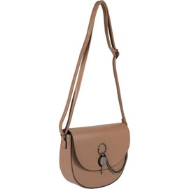 styleBREAKER Women semicircular Saddle Bag shoulder bag unicoloured, pen closure and chain, shoulder bag, bag 02012354, color:Mocca