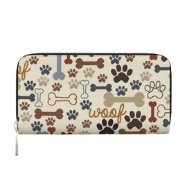 TREJUKY Dog Paw Prints Bones Wallet for Men Women Elegant Long Clutch Zip Around Travel Leather Coin Purse Large Capacity Credit Card Holder Handbag