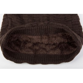 styleBREAKER 04024058 Warm Fine Knit Beanie Hat with Woven Pattern and Very Soft Fleece Lining, Unisex - dark brown