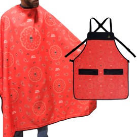 King Midas Empire Barber Cape And Apron Sets Matching Hair Cutting Cape And Apron Barber Cape For Men (Red Bandana)