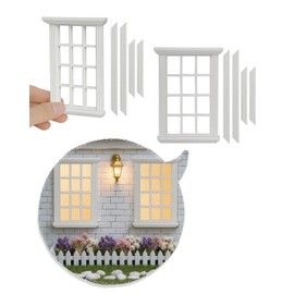 iLAND 1/12 Scale Accessories of Dollhouse Windows 2pcs White Solid Wood DIY Dollhouse Building Supplies Complete Classic Miniature Windows Kit w/Wooden Frame & Acrylic Panel
