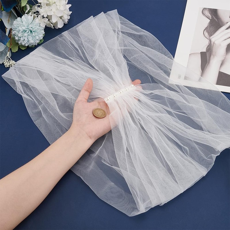 MAYJOYDIY White Tulle Scarves, Real White