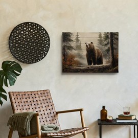 Nitelat Rustic Bear Wall Decor - Farmhouse Vintage Nature Forest Bear Canvas Wall Art For Living Room Bedroom Home, Retro Wild Animal Canvas Pictures Decor, 15x11 Inch