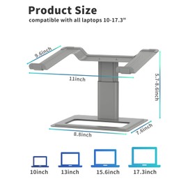 SOUNDANCE Adjustable Laptop Stand for Desk, Computer Stand, Ergonomic Laptop Riser Holder Compatible with 10 to 17.3 Inches Notebook PC Computer, Aluminum Grey