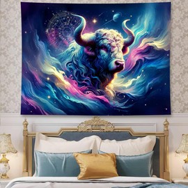 Taurus Tapestry Wall Hanging Zodiac Sign Decoration Aesthetic for Bedroom Living Room Dormitory Suitable for Teen Boy and Girl Who Like Astrology 59x51 Inches