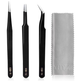 YHYZ 9PCS Precision Tweezers Set, Premium Anti-Static Stainless Steel Precise Tweezers (Fine, Curved, Flat), for Craft, Electronic, Soldering, Model, Hobby, Jewelry Making, Laboratory