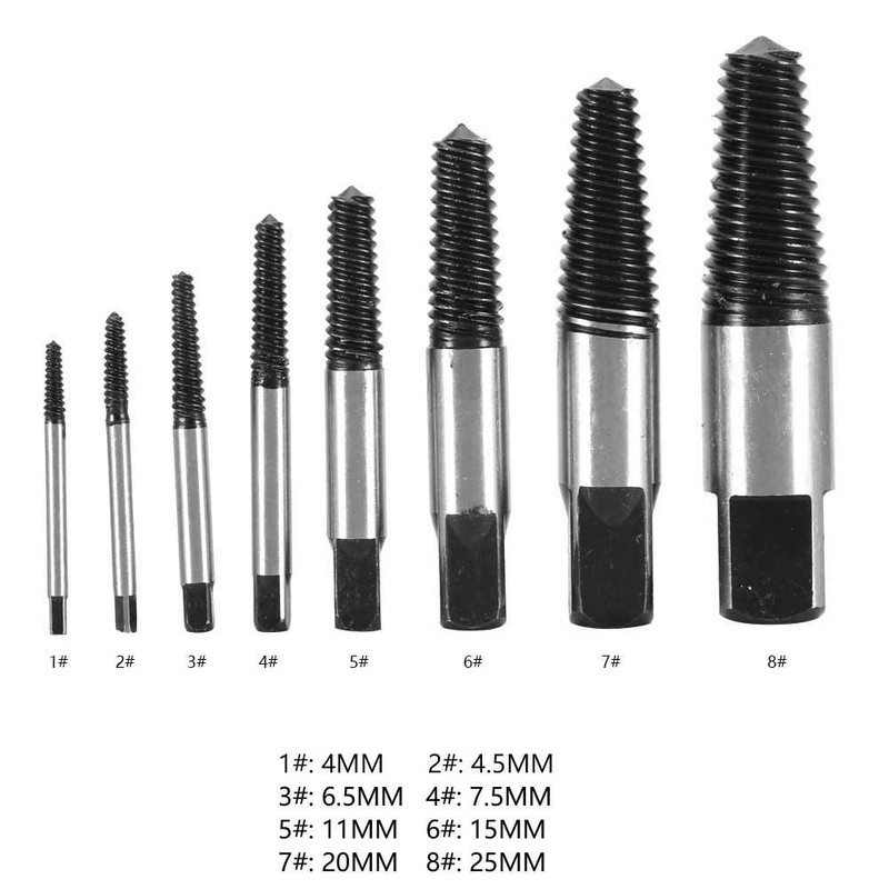 8Pcs Bearing Steel Broken Water Pipe Screw Extractor Damaged Bolt