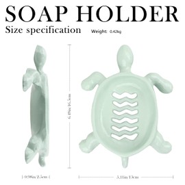 Linton Arts Turtle Shape Cast Iron Soap Dish - 2PCS Rustproof Bathroom Soap Holder with Drainage, Cute Turtle Design Soap Saver for Shower/Sink, Non-Slip Base (6.5" L x 5.1" W)