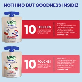 GoGo squeeZ YogurtZ Variety Pack, Strawberry & Peach, 3 oz (Pack of 20), Kids Snacks Made with Real Yogurt and Fruit, No Fridge Needed, Gluten Free, Nut Free, Recloseable Cap, BPA Free Pouches