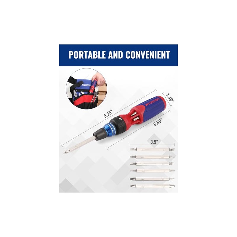 WORKPRO 12-in-1 Ratcheting Multi-Bit Screwdriver Set, Quick-load Mechanism Screwdriver with
