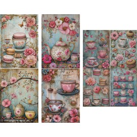 Tea Time Rice Paper, 8 x 10.5 inch (6pc) - Mulberry Paper for Decoupage Scrapbooking Cards Crafts by Craft Kreatively