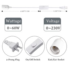 Hanging Light Socket with Cord - Extension Hanging Lantern Cord Cable - Lamp Cord with Switch E26/E27 Pendant Light Socket, 8.2Ft Light Bulb Cable, White, 4 Pack